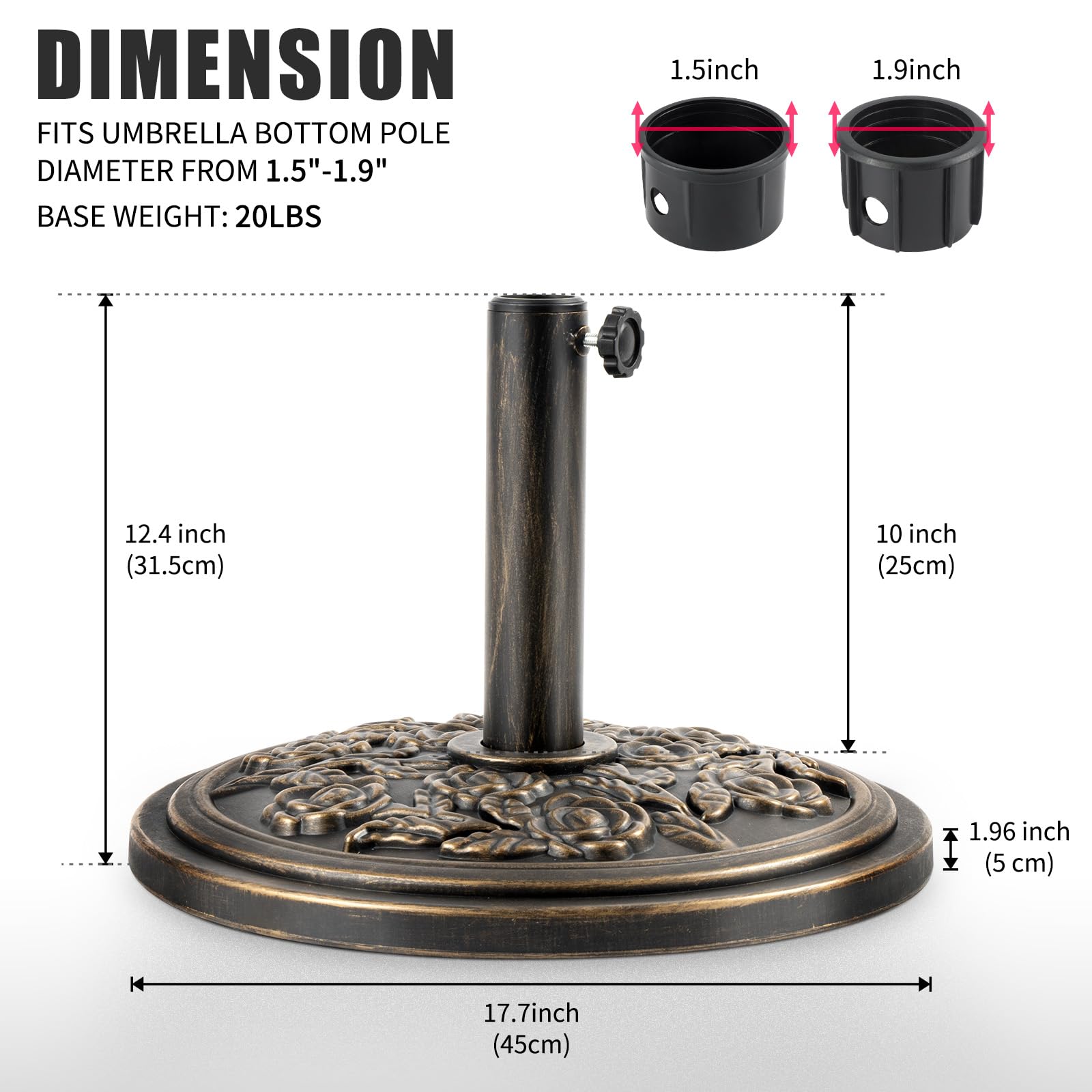Backyard Expressions size comparison next to ruler showing 18 inch footprint and scale