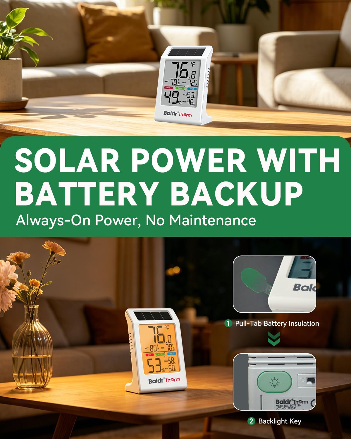 BALDR illuminated LCD backlight showing clear night reading benefit