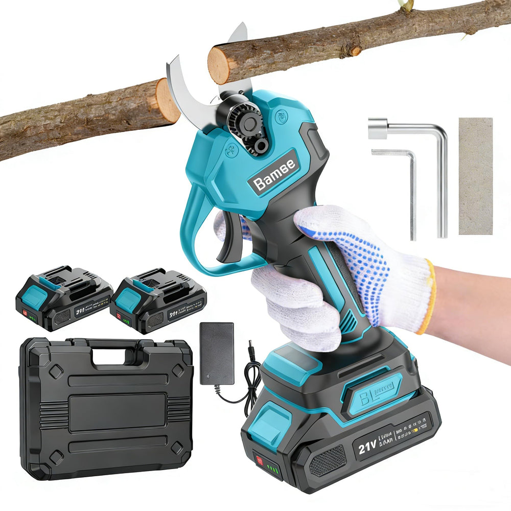 Bamse front view of cordless pruner showing ergonomic grip and blade for efficient cutting