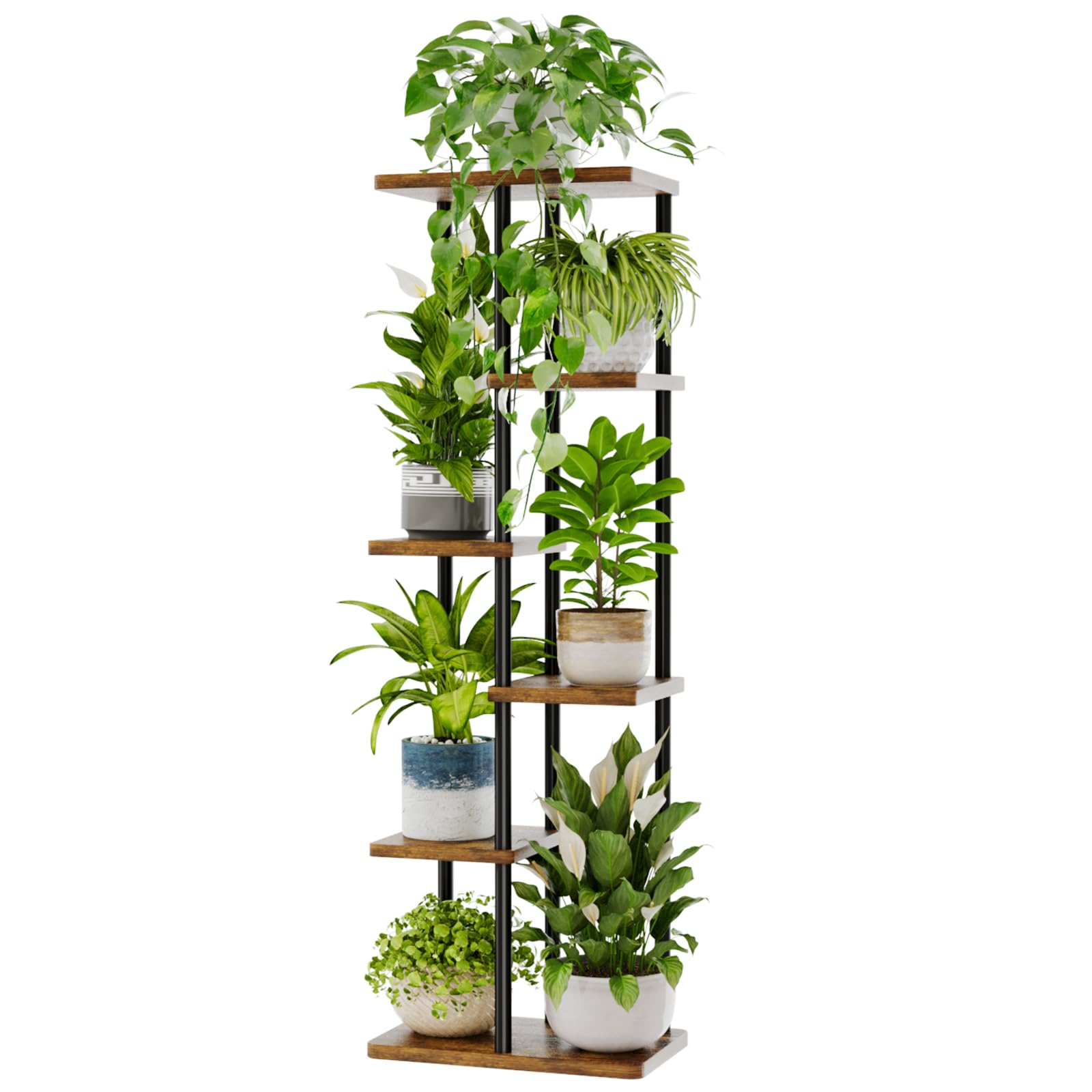 Bamworld full front view of 6-tier plant stand showing organization benefit