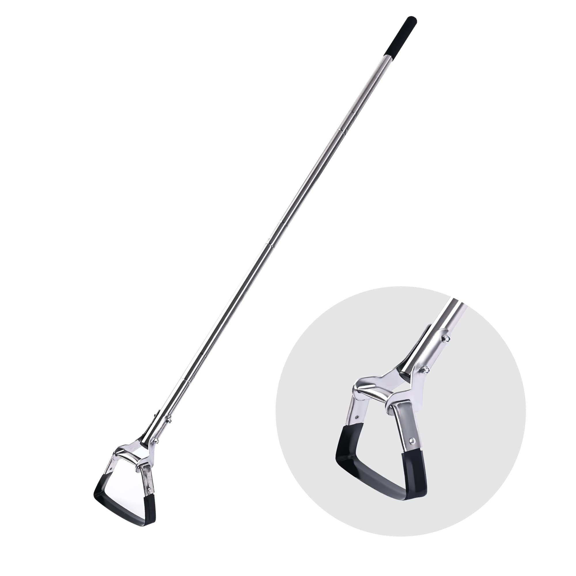 BARAYSTUS front view of adjustable long-handle hoe showing full tool and benefit of reach