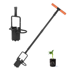 BARAYSTUS front view of long-handle bulb planter showing complete tool and benefit of upright use