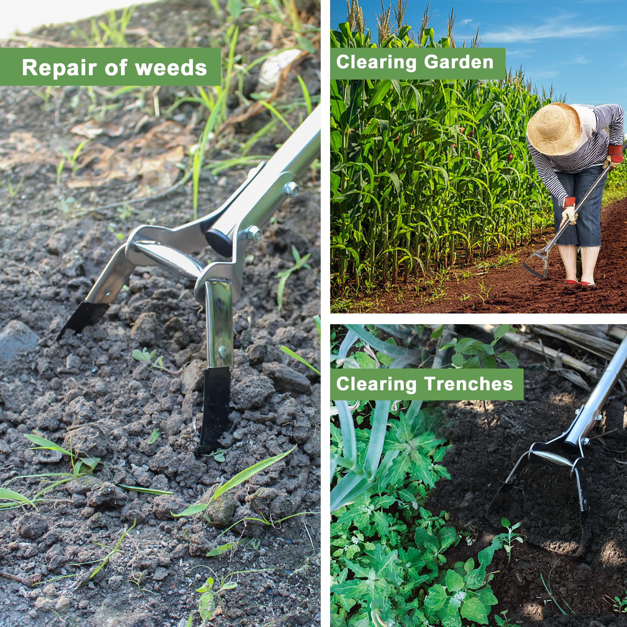 BARAYSTUS hoe in use slicing surface weeds to save time and reduce bending