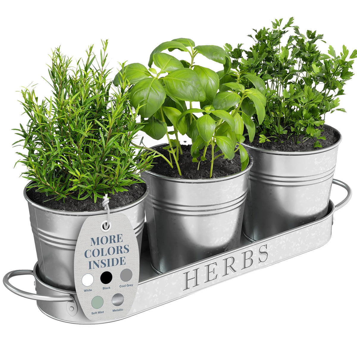 Barnyard Designs front view of galvanized three-pot set showing farmhouse style and convenience