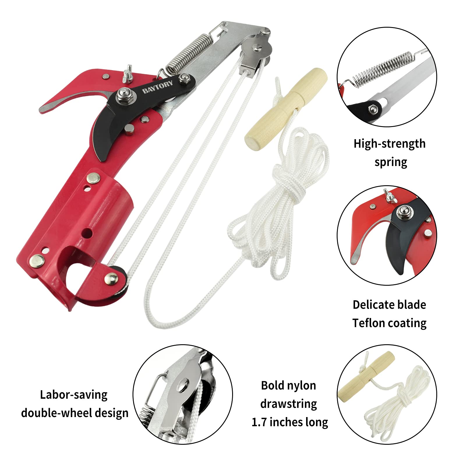 BAYTORY hand-held pruning action cutting a low branch for precise grooming