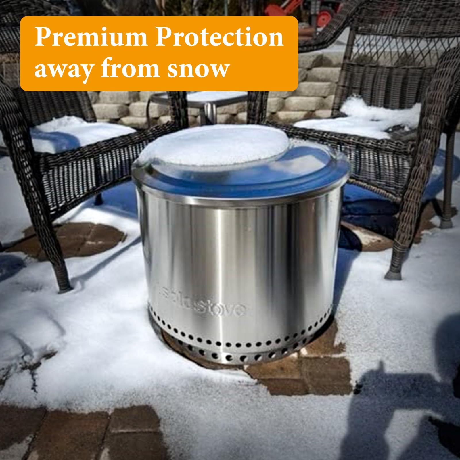 BBQ-PLUS cover on fire pit in rainy yard, prevents moisture damage
