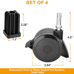 BBQ-PLUS caster insert detail with dimensions for accurate fit verification benefit