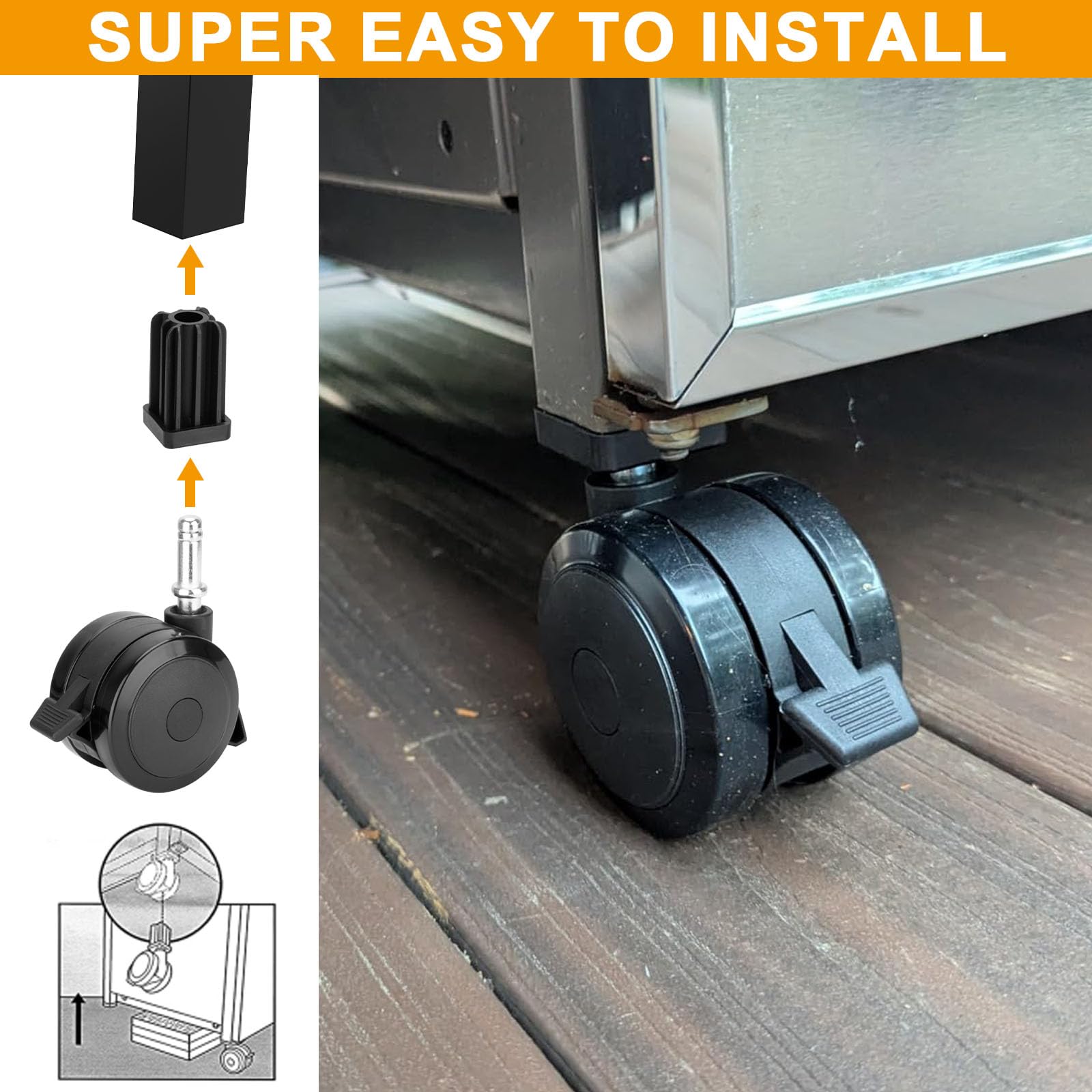 BBQ-PLUS wheels next to ruler for scale to confirm correct size before purchase