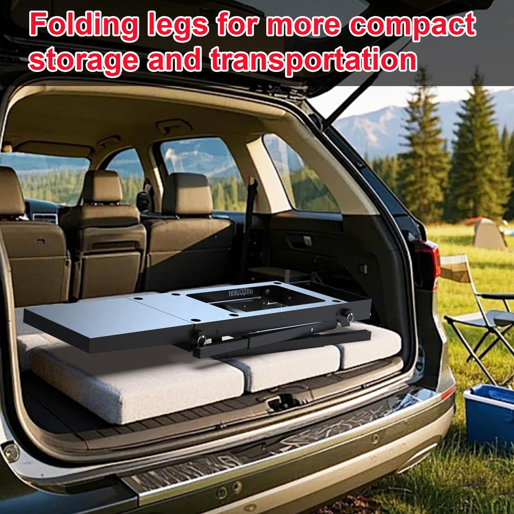 BBQCuker stand folded flat for compact storage and transport