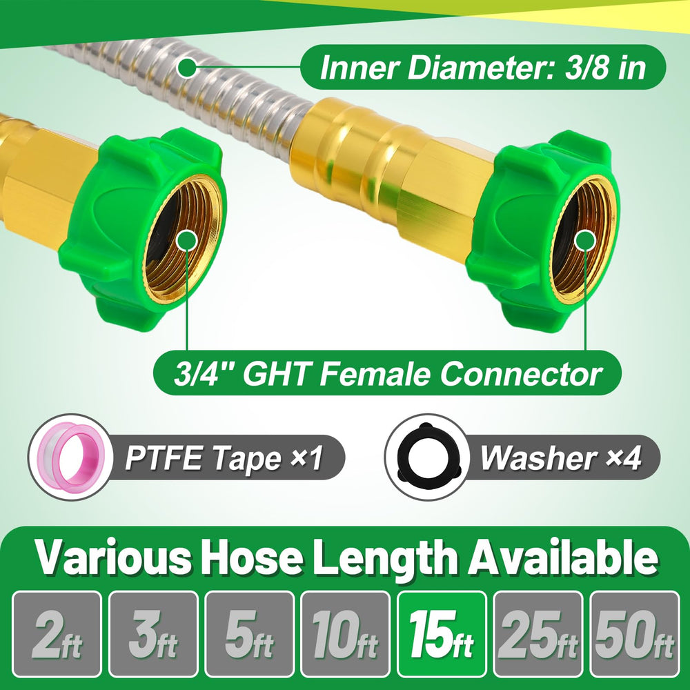 Beeplove hose held beside a hand illustrating the 15ft compact scale