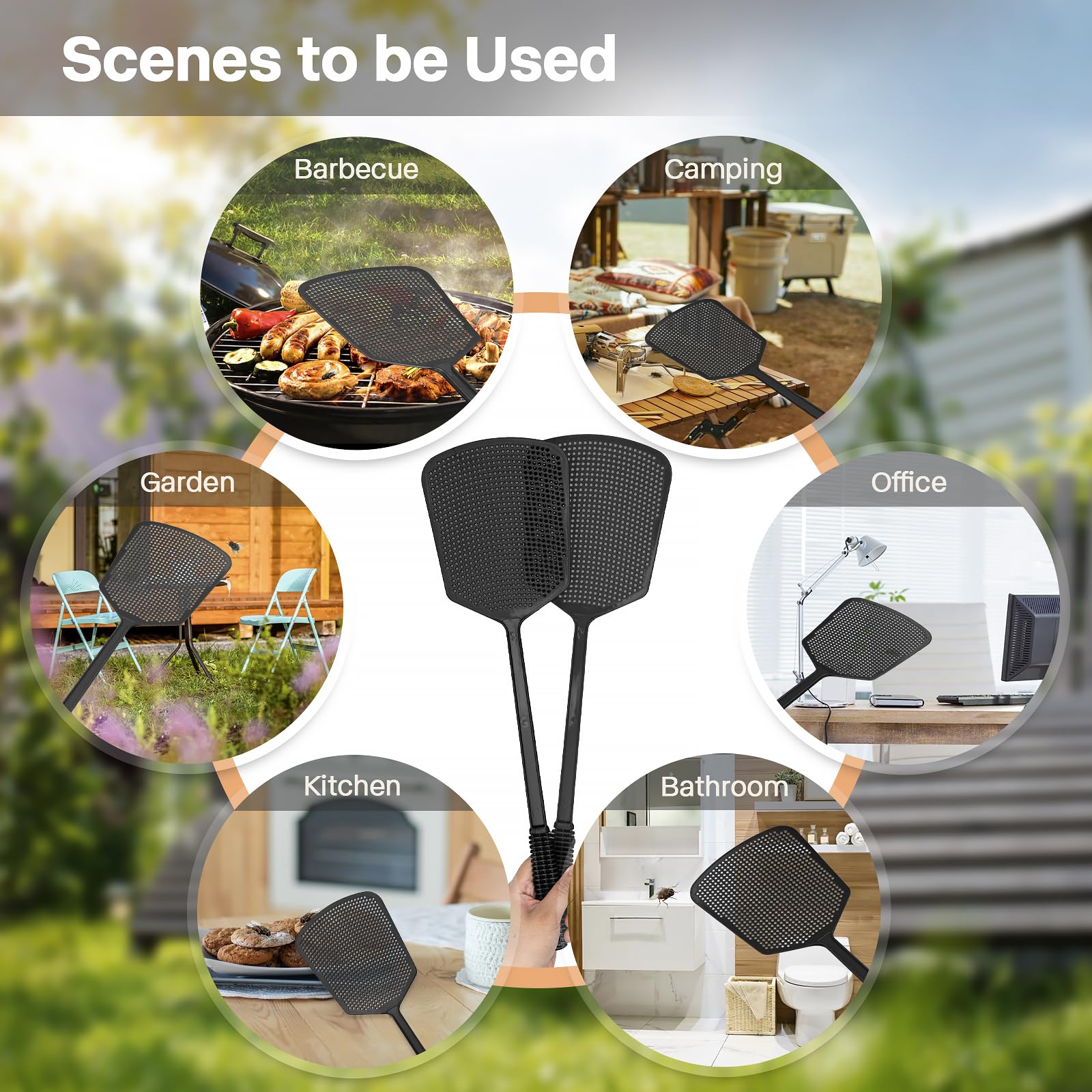 Begonia swatters hanging on kitchen hook for easy space-saving storage