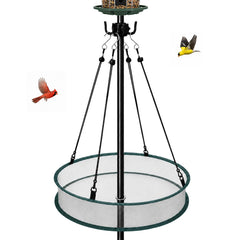 Berrihop front view tray on pole showing neat seed containment benefit