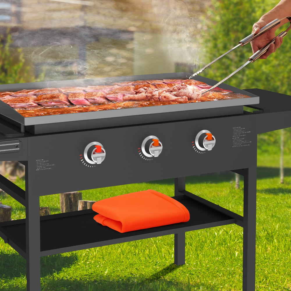 BESSIO lifestyle backyard grilling scene showing surface protection benefit