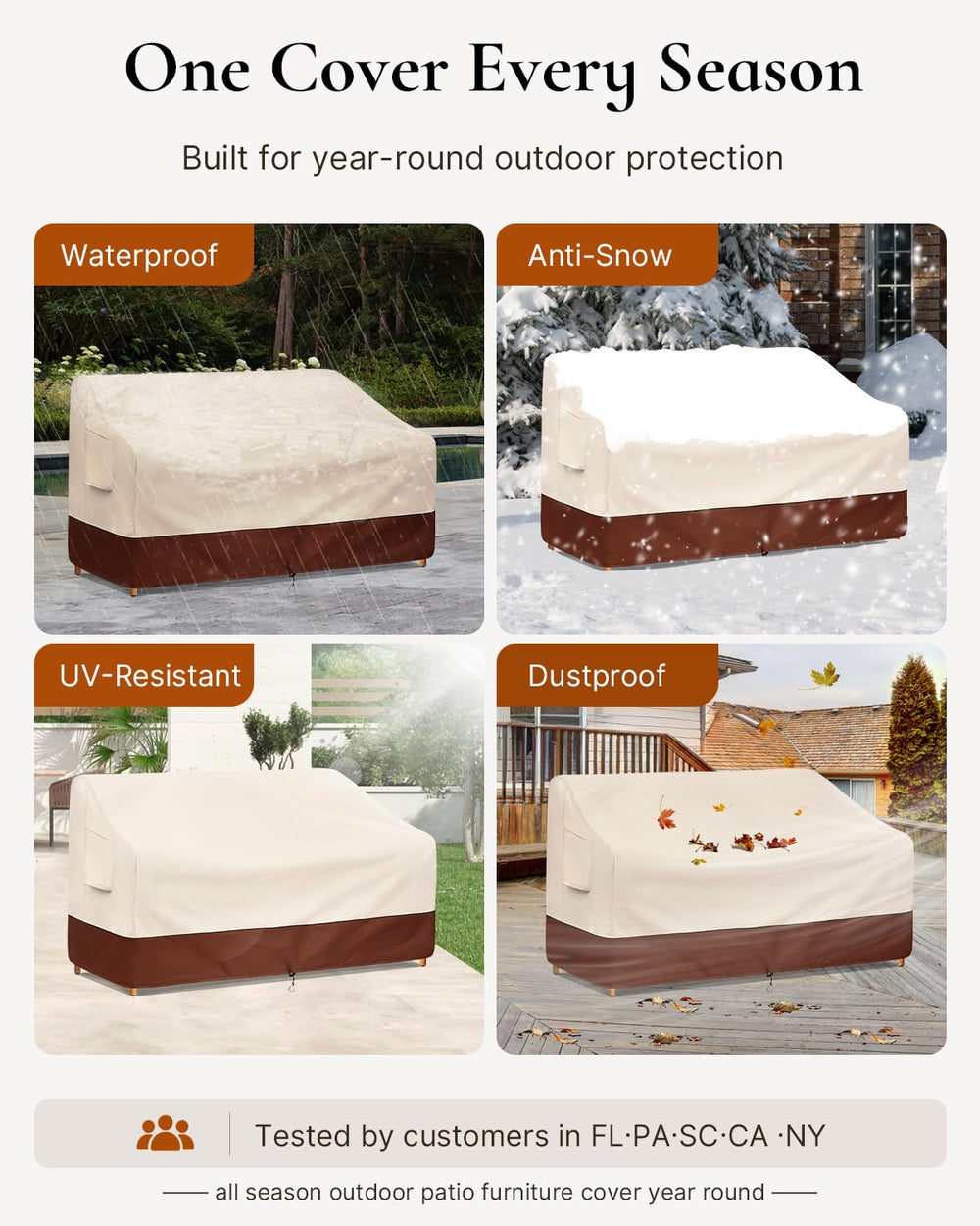 Bestalent cover secured on patio sofa with buckles and drawstrings for wind resistance