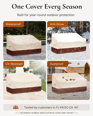 Bestalent cover secured on patio sofa with buckles and drawstrings for wind resistance