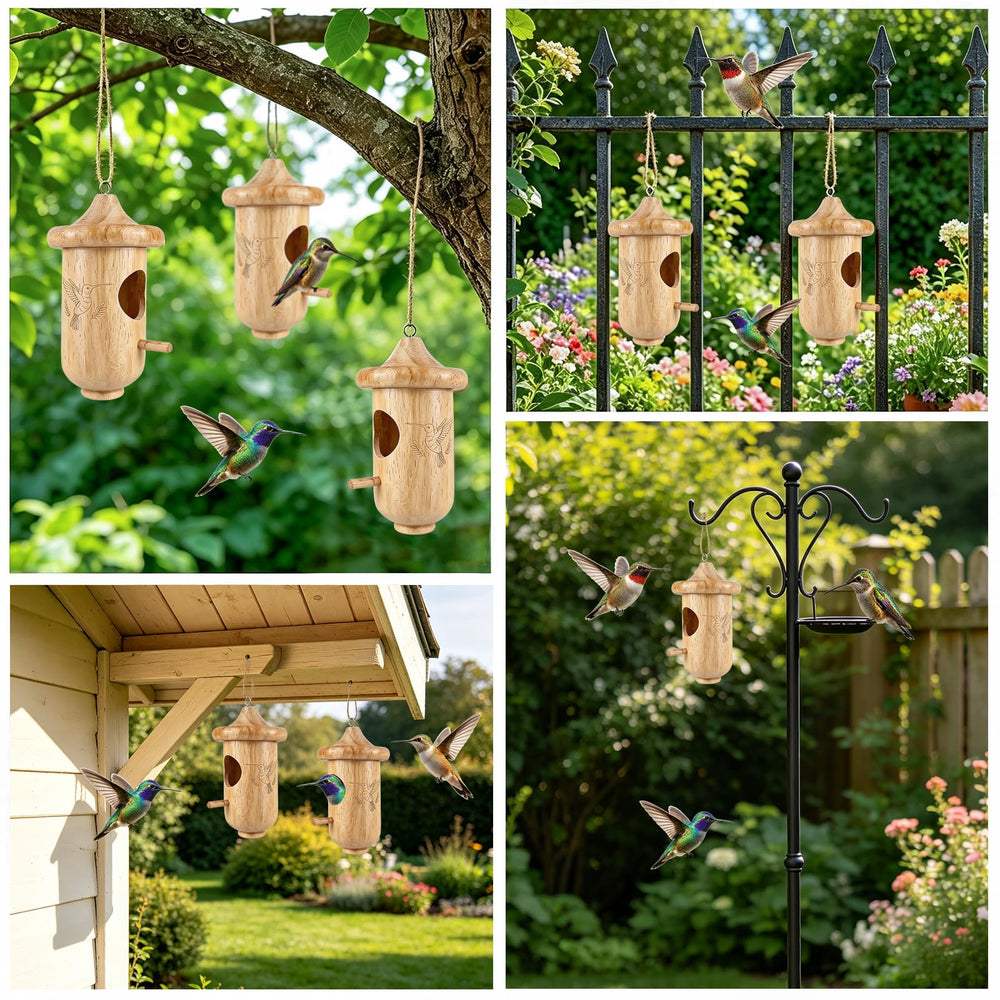 BESWORLDS side profile hung from a branch showing compact shape and discreet garden blending