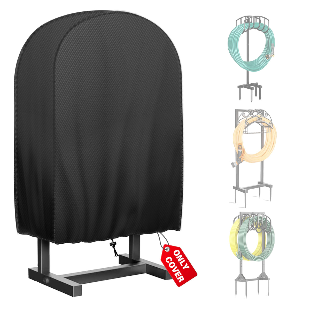 Bethshaya front view showing cover on hose reel with neat outdoor storage benefit
