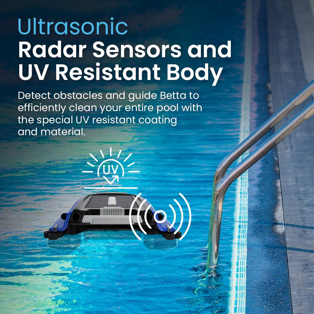 Betta SE docked at pool edge for recharging and easy access