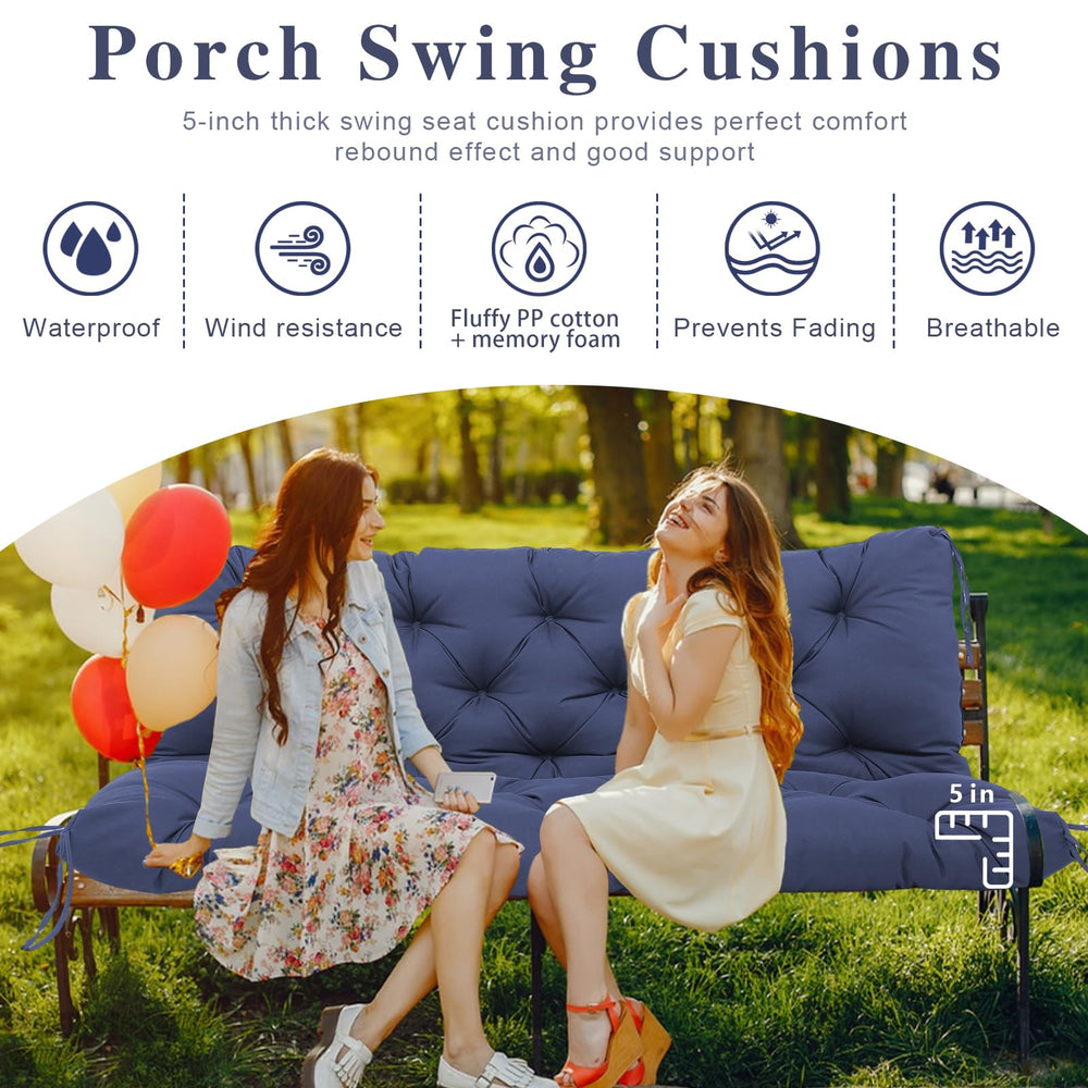 BFWHQ cushion mounted on a wooden porch swing for secure, comfy seating