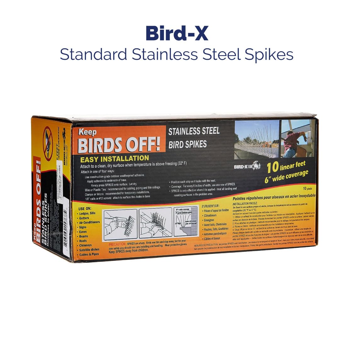 Bird-X close-up of stainless steel tines showing corrosion-resistant durability