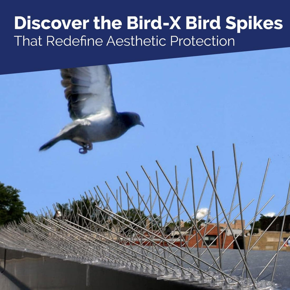 Bird-X spikes mounted on sign edge reducing roosting and nest buildup