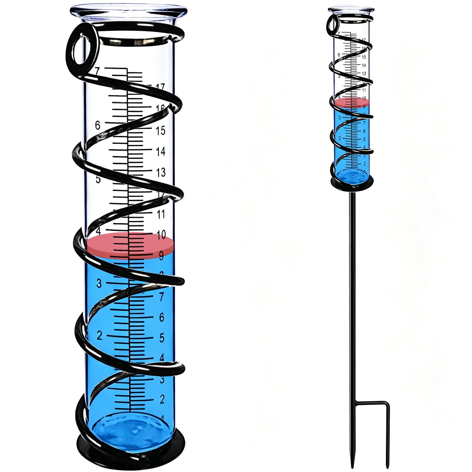 BIUWING front view of rain gauge showing decorative metal frame and clear tube benefit accurate readings