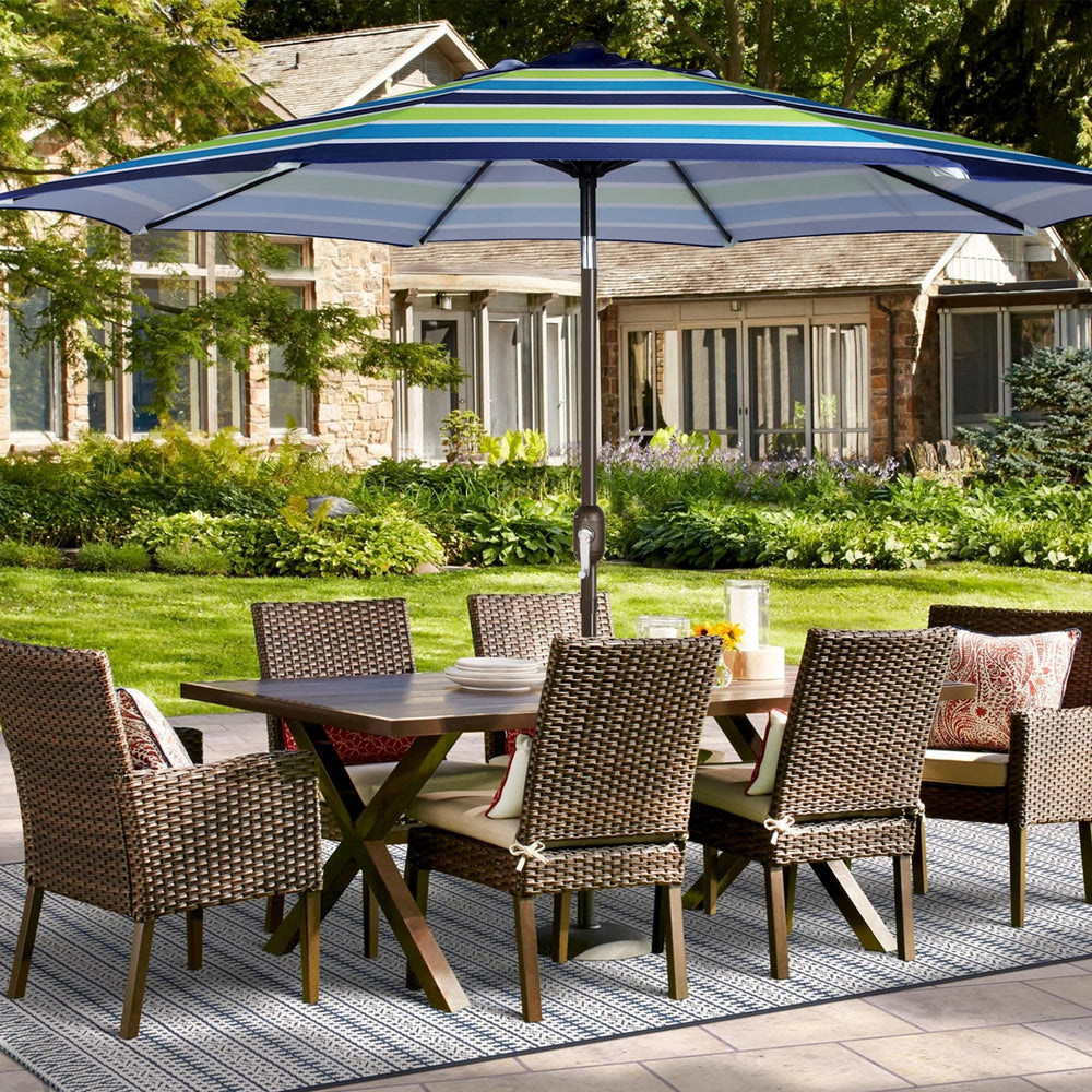 Blissun canopy beside chair showing 9ft scale for size reference