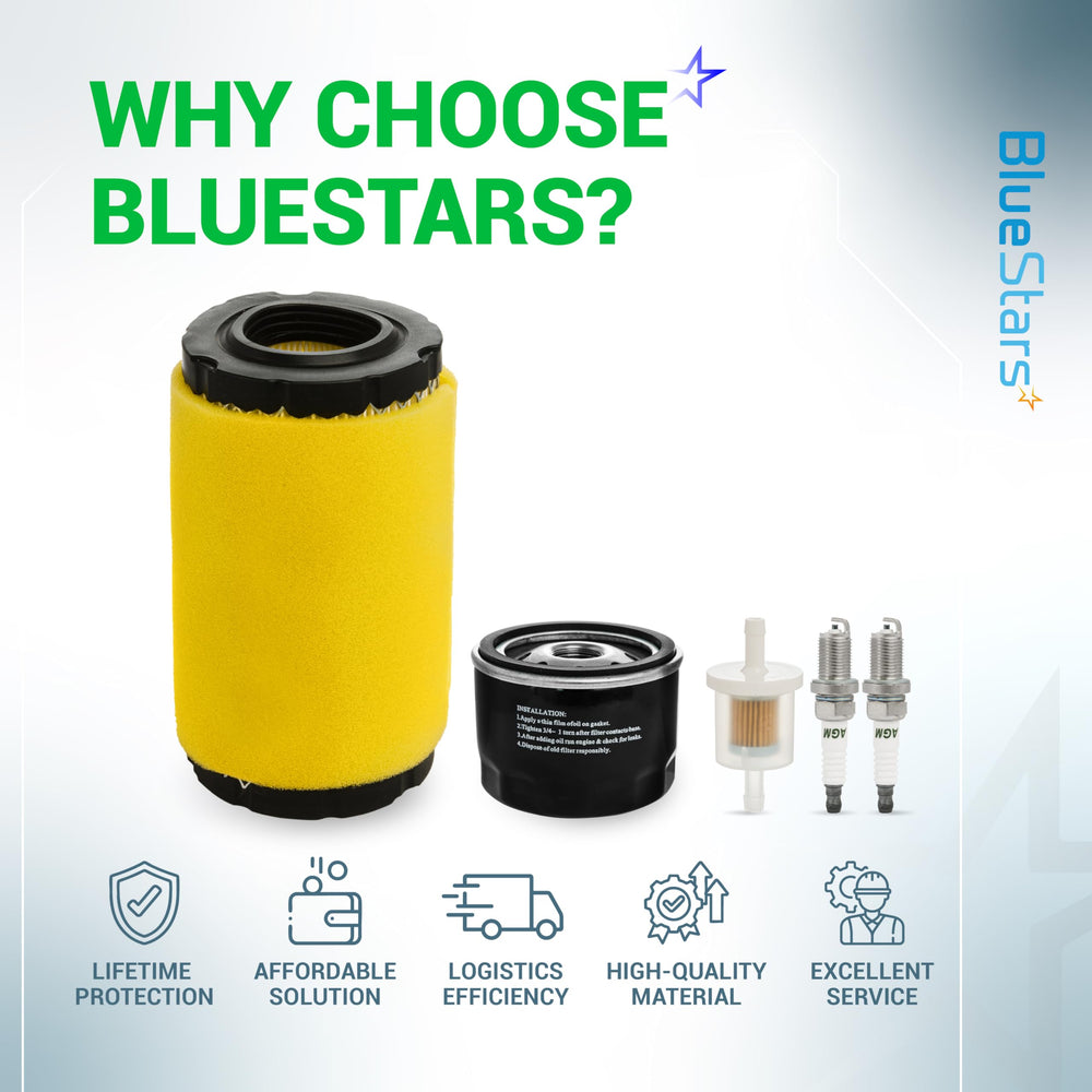 BlueStars lawn tractor maintenance lifestyle scene speeding up routine tune-ups