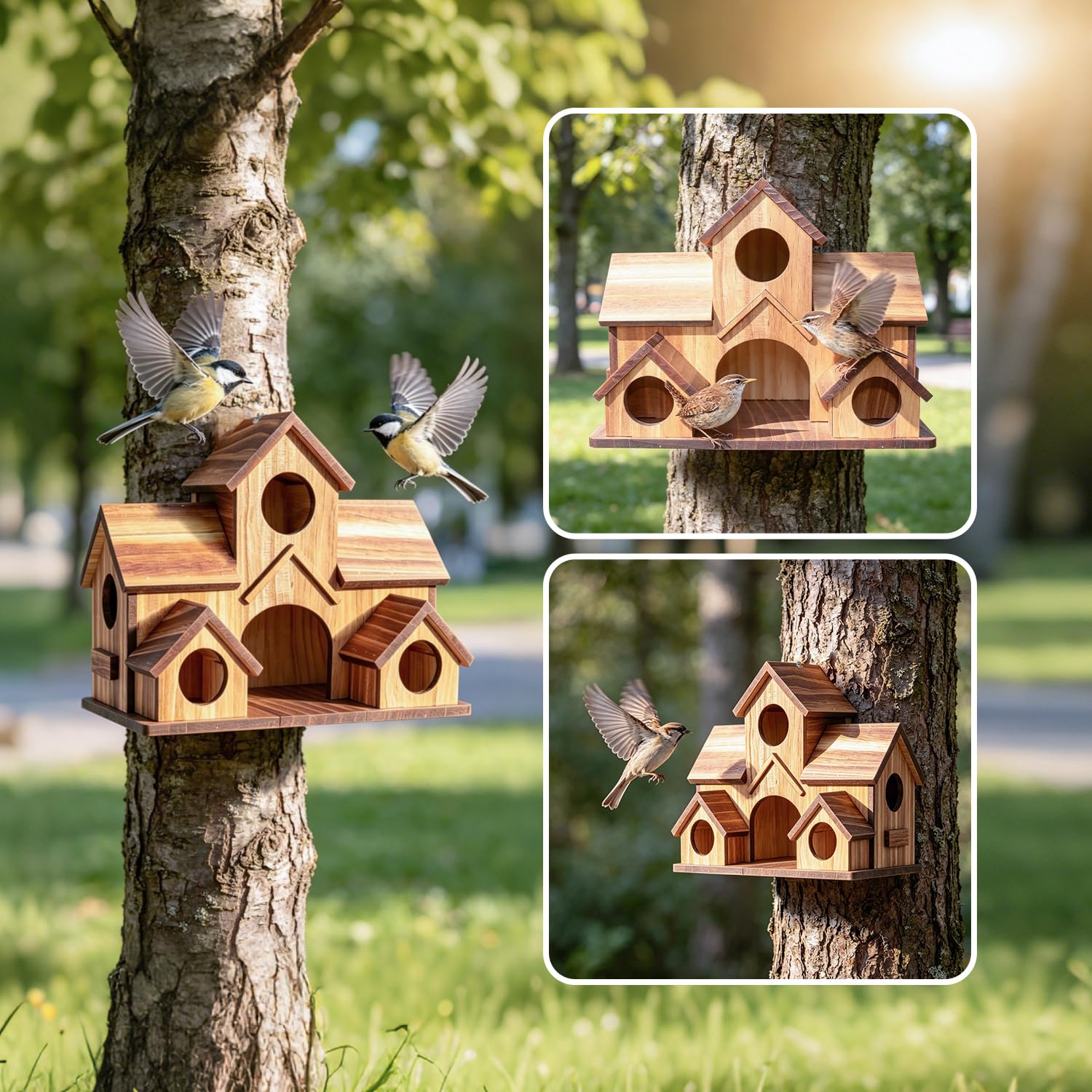 BlueYu birdhouse fixed on fence showing secure outdoor mounting