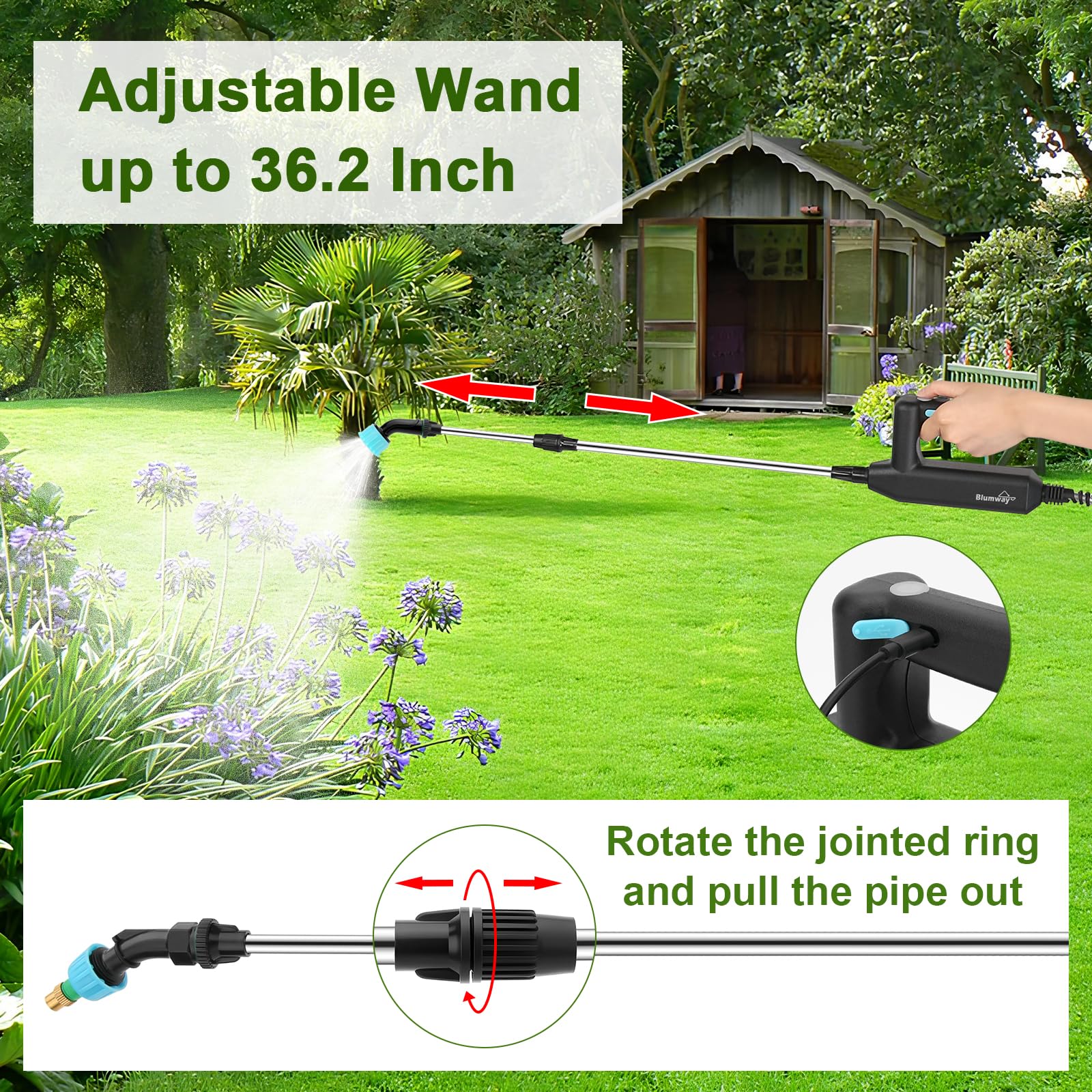 BlumWay adjustable shoulder strap fitted on sprayer for comfortable carry