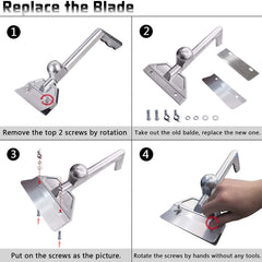 BOLEXINO blade mounted on scraper cleaning a flat-top grill demonstrating efficient residue removal