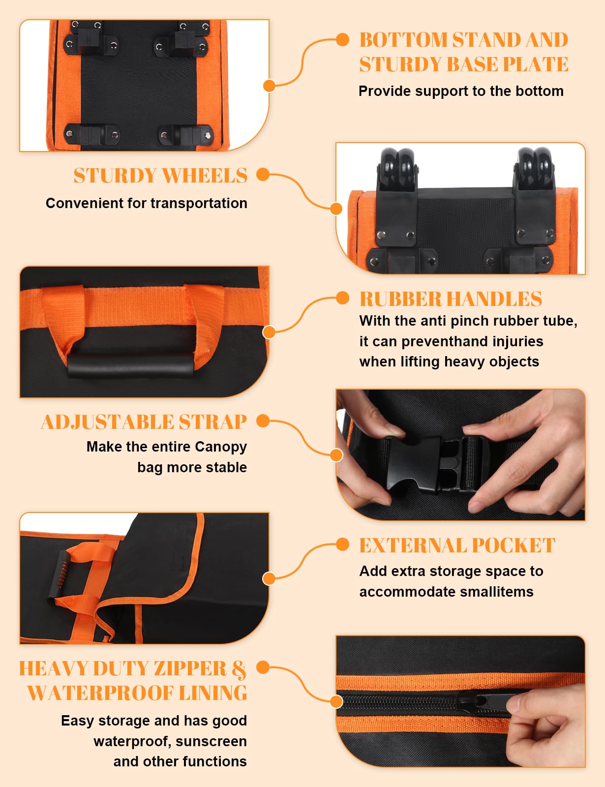 bomis wheels and anti-abrasion bottom pads, enable rolling on rough ground