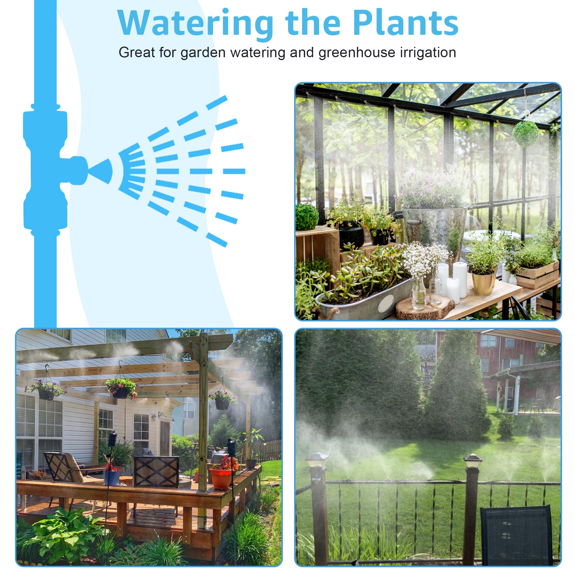 Bonviee under umbrella setup showing misting for shade-area comfort