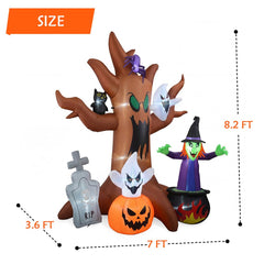 BORGOVA LED-lit spooky tree at night showcasing bright illuminated faces