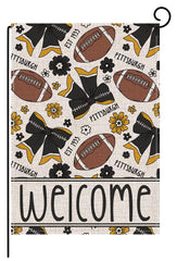 bostepy front-view flag showing bold football design and welcoming message