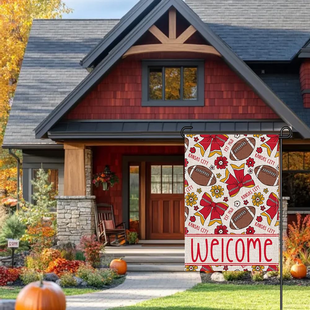 BOSTEPY garden flag on porch adding team spirit to a home entryway