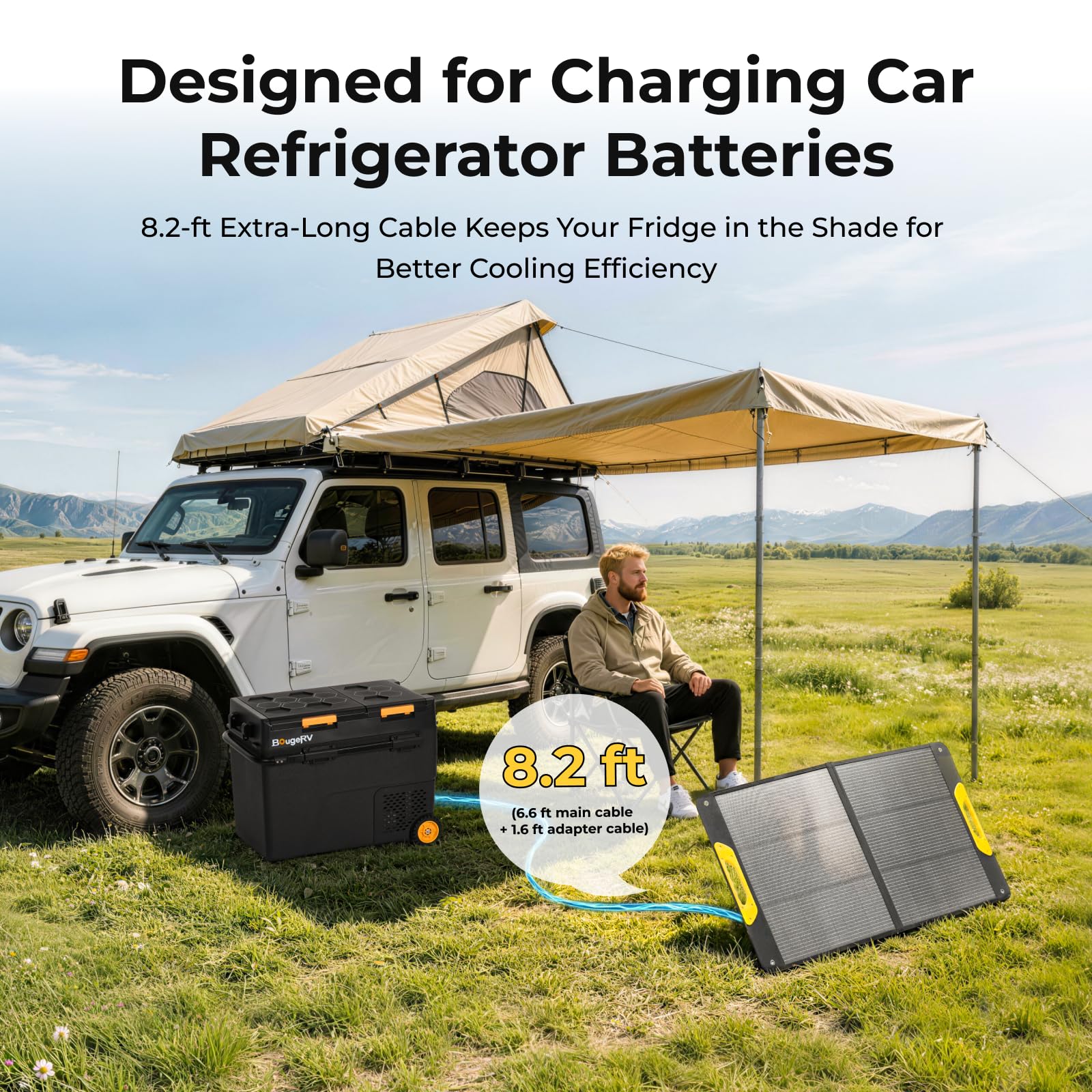 BougeRV panel deployed at campsite showing fast solar charging for outdoor gear