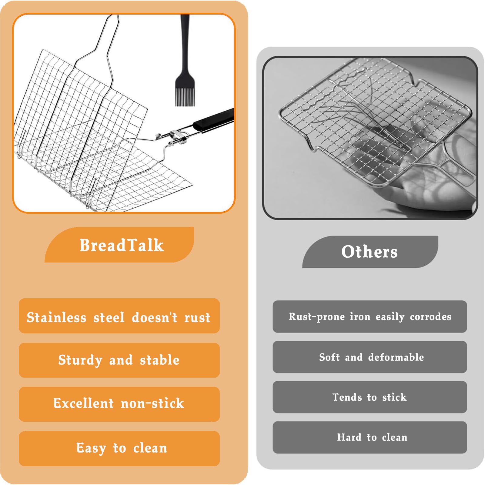 BreadTalk basket locked with fish inside for secure, even grilling
