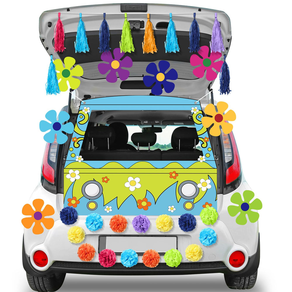 Breling bus banner front view showing bright retro print and quick-hang holes for easy setup