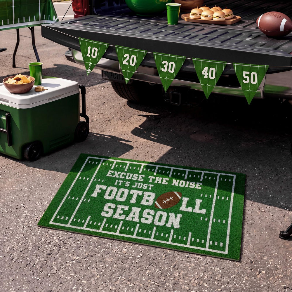 Breling mat placed on porch during game day showing easy cleanup and durable outdoor use