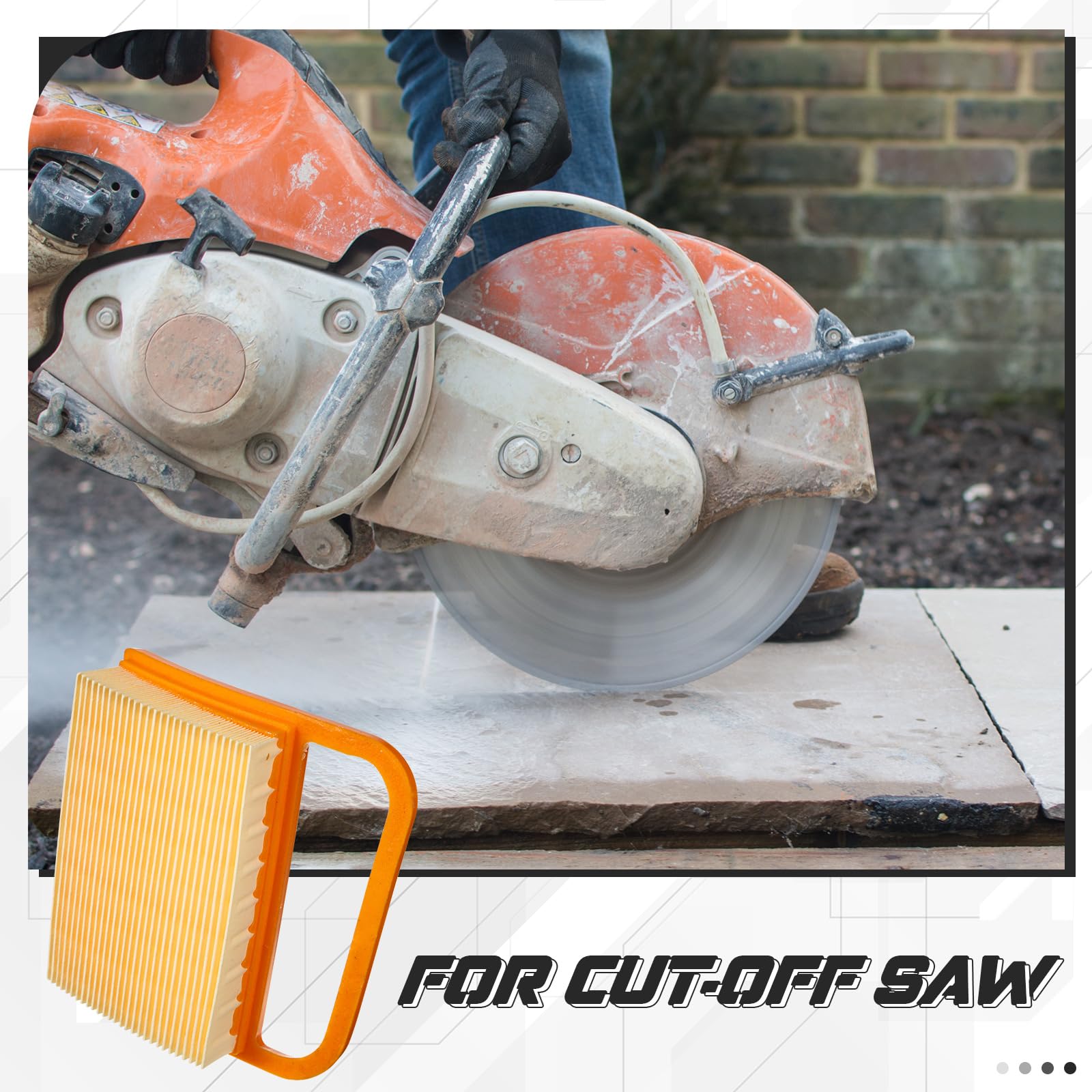 Briwooody filters on a jobsite with concrete saw, reduces engine wear