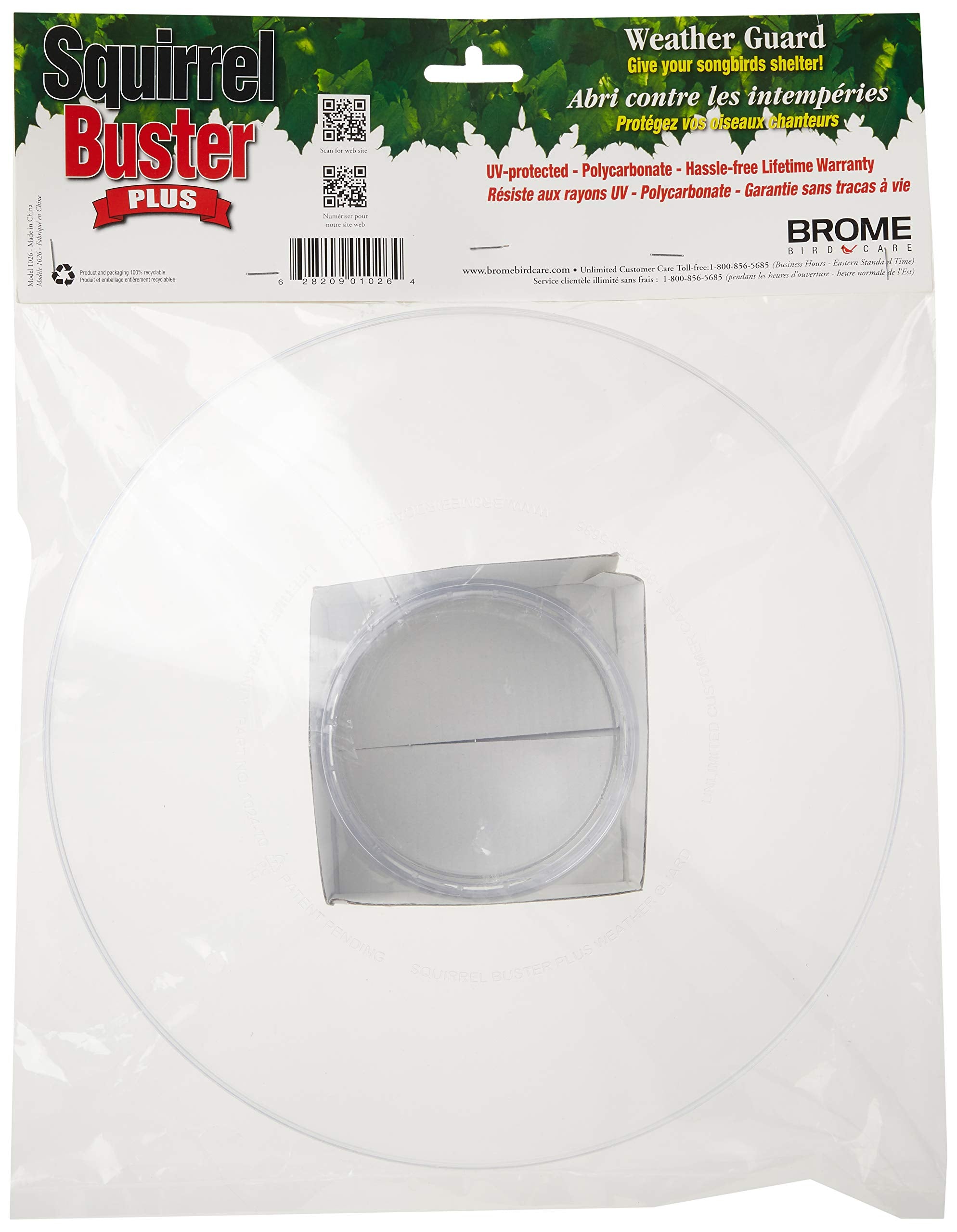 Brome weather guard beside hand indicating compact size and easy fit