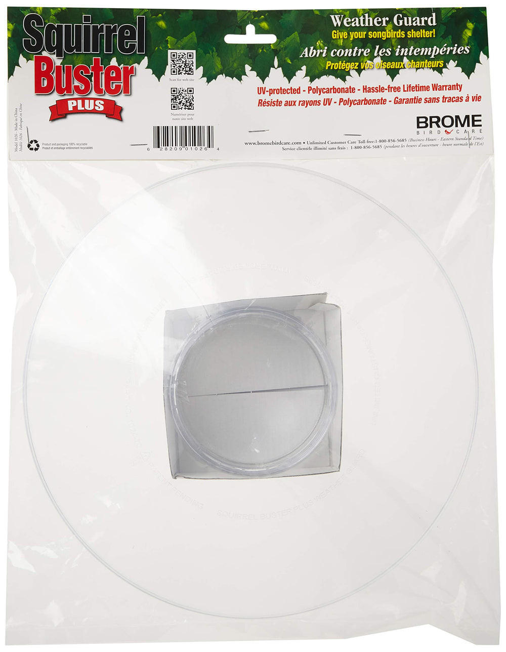 Brome weather guard beside hand indicating compact size and easy fit