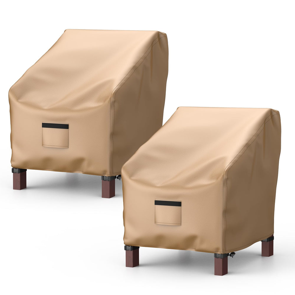BROSYDA front view brown cover protecting a patio chair, shows full coverage benefit