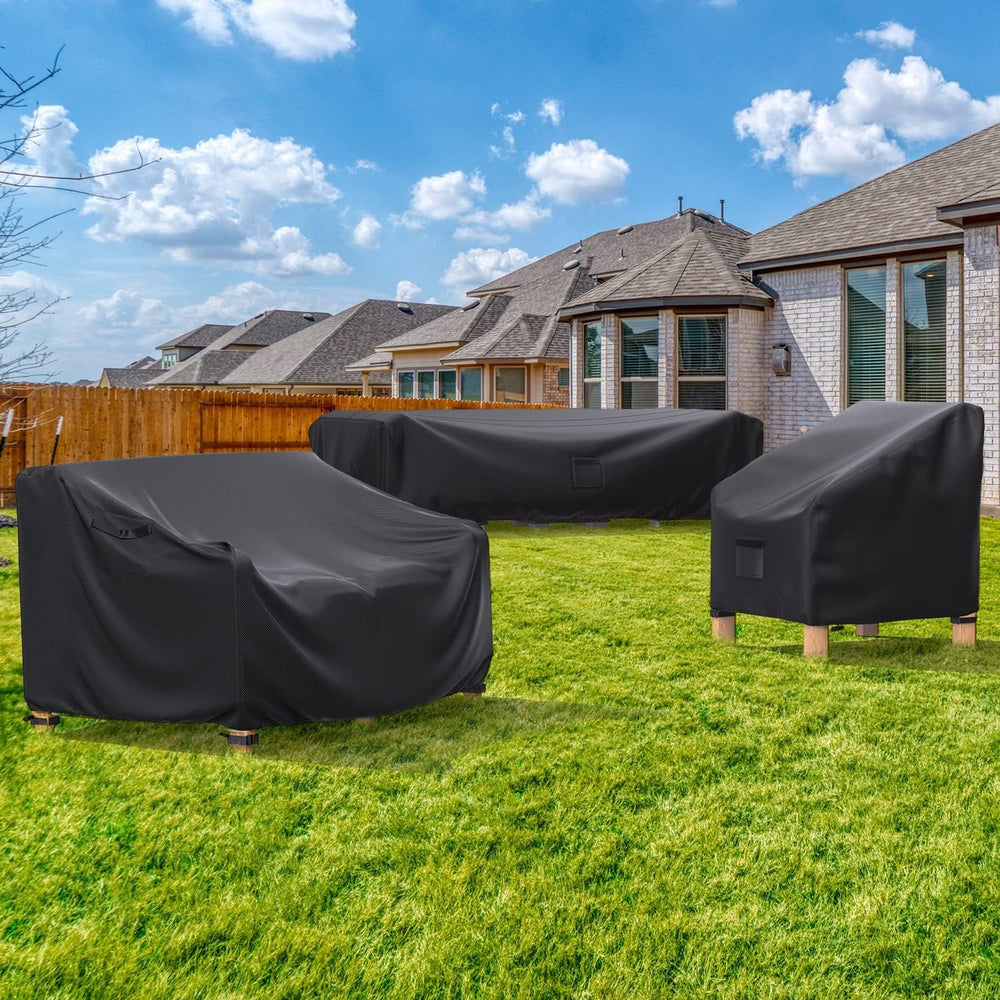 BROSYDA covered patio in lifestyle scene, protects furniture through seasons