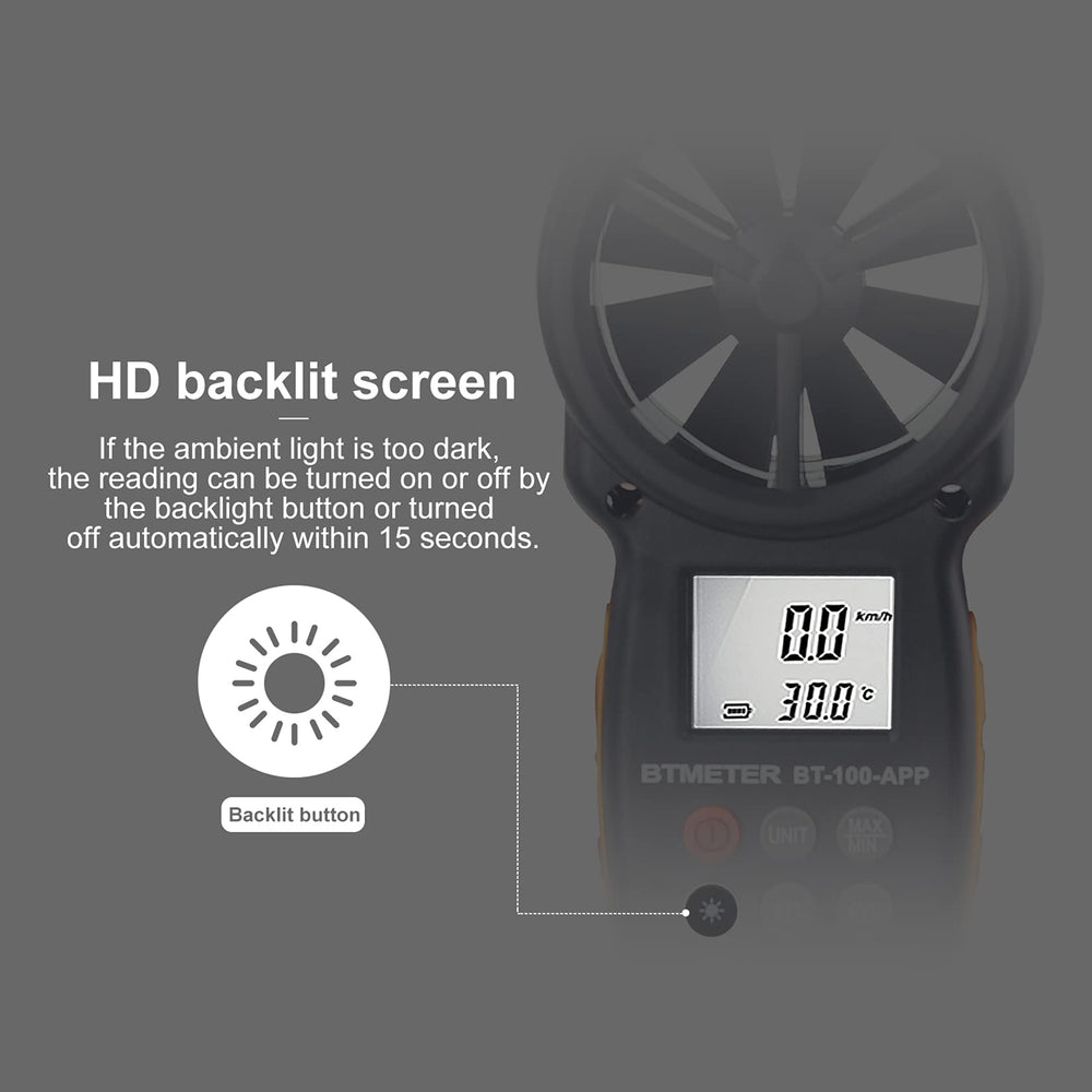 BTMETER BT-100APP mounted on tripod for steady long-term wind monitoring