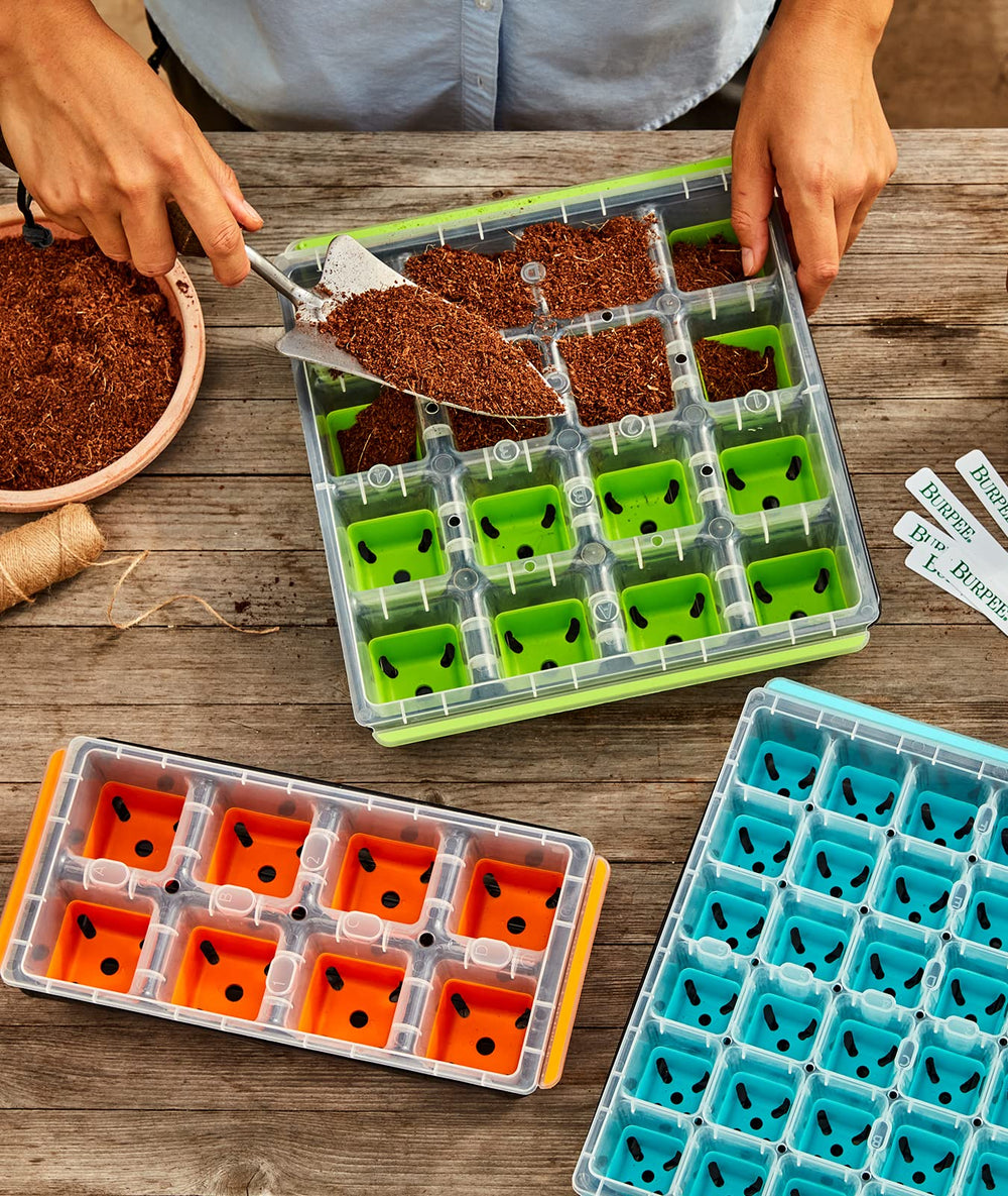 Burpee labeled rows with included Plant-o-Gram aiding seed identification and organization.