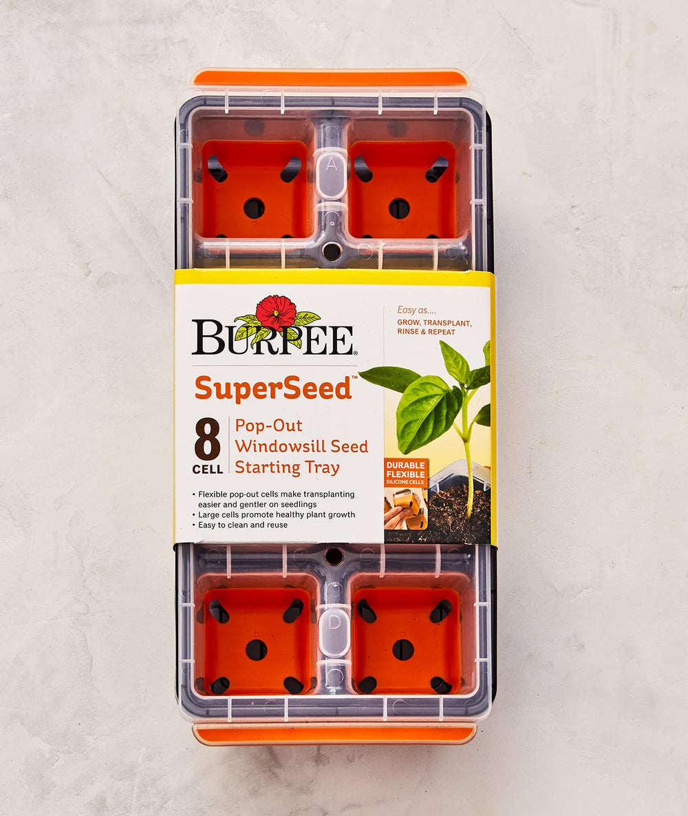 Burpee tray next to ruler illustrating compact dimensions for windowsill and small spaces.