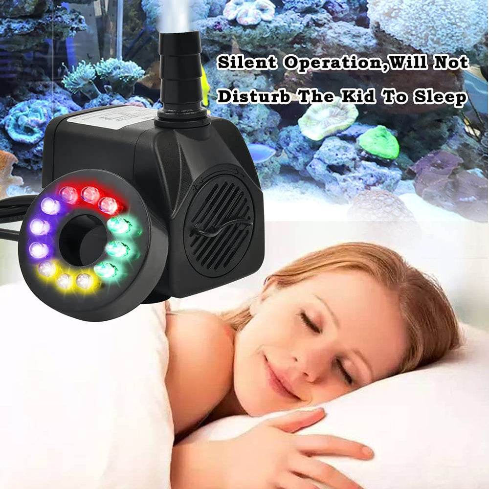 BUYGOO pump in outdoor fountain setting enhancing décor with lighted water effect