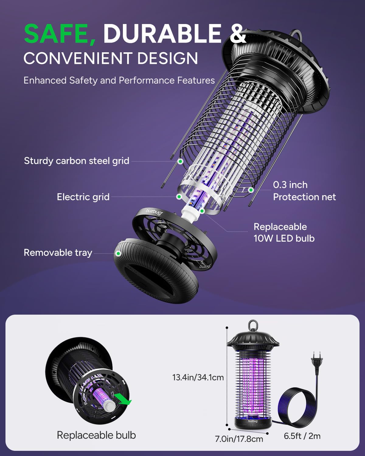 Buzbug in use on a patio demonstrating outdoor coverage and nighttime use benefits